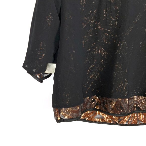 New Everly Sequin Gold Copper Geometric Pattern Glam Party Top Sz M - Picture 11 of 16